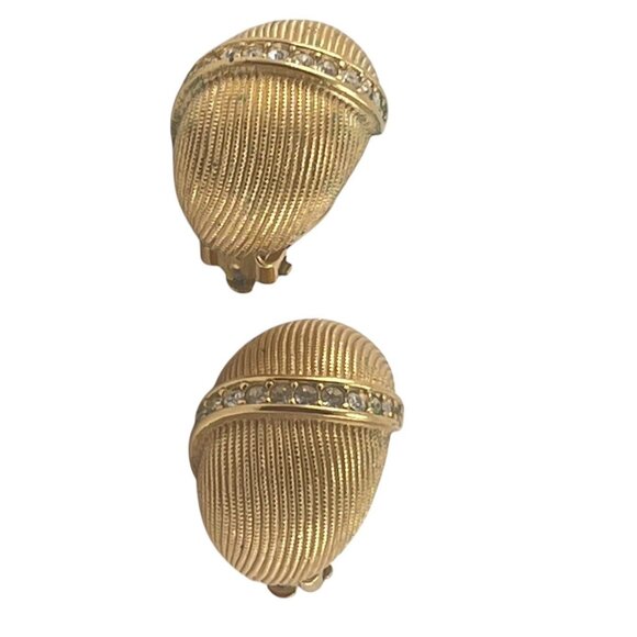 Vintage SAL Swarovski Gold Tone Clip-On Earrings With Rhinestone Accents - Picture 3 of 7